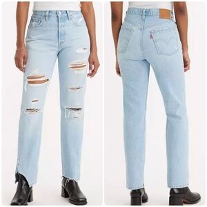 NEW Womens Size 29 x 32 Levi’s 501 High Rise Light Distressed Straight Leg Jean